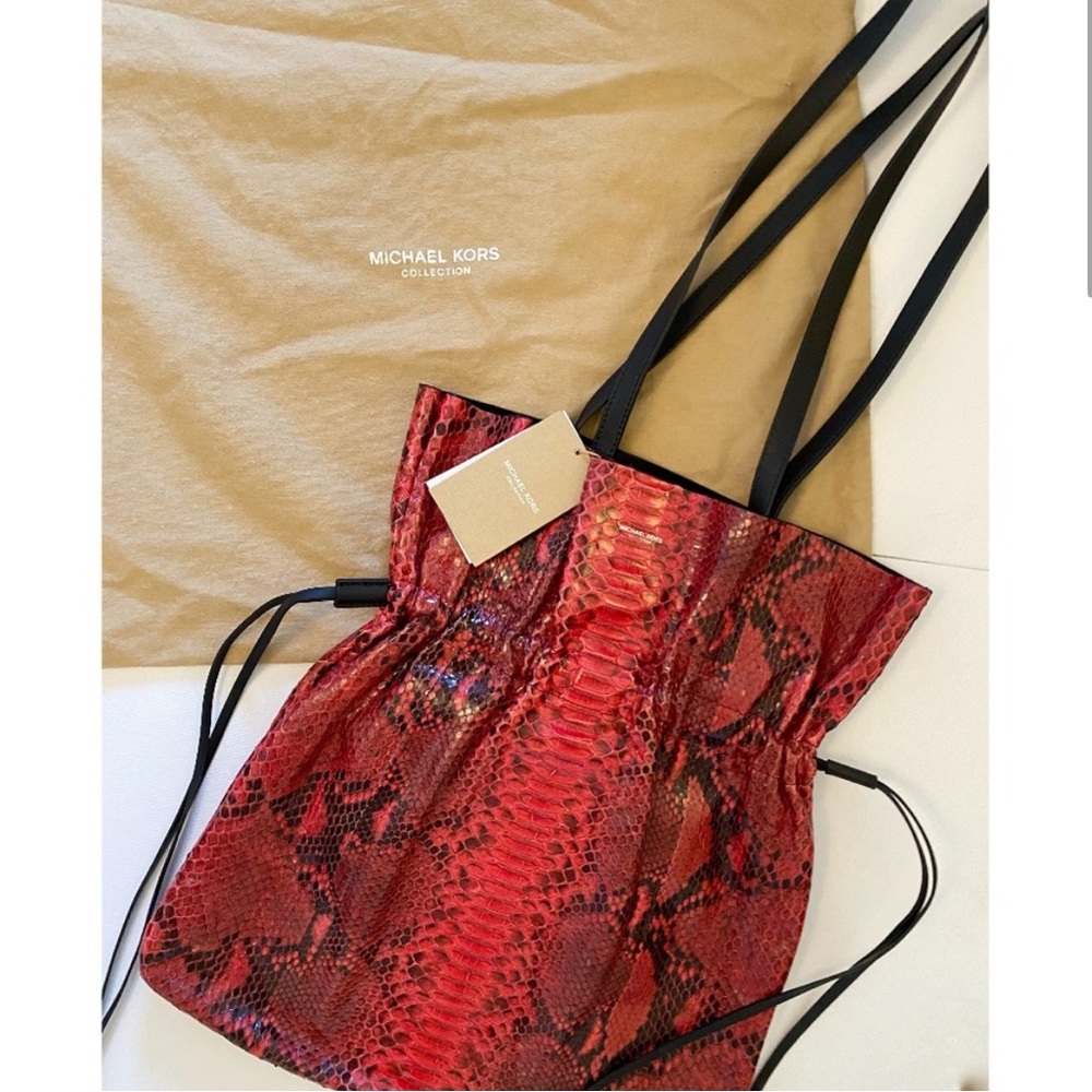Michael Kors Collection Salina Runway Python Drawstring tote